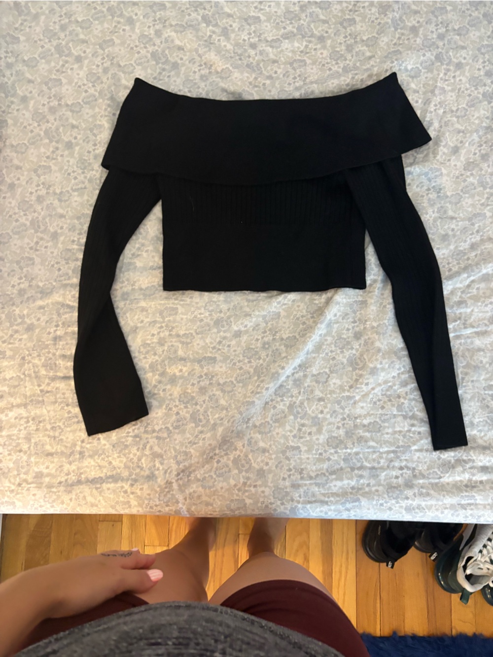 wild fable Black Off-the-Shoulder Ribbed Crop Sweater - Picture 1 of 1